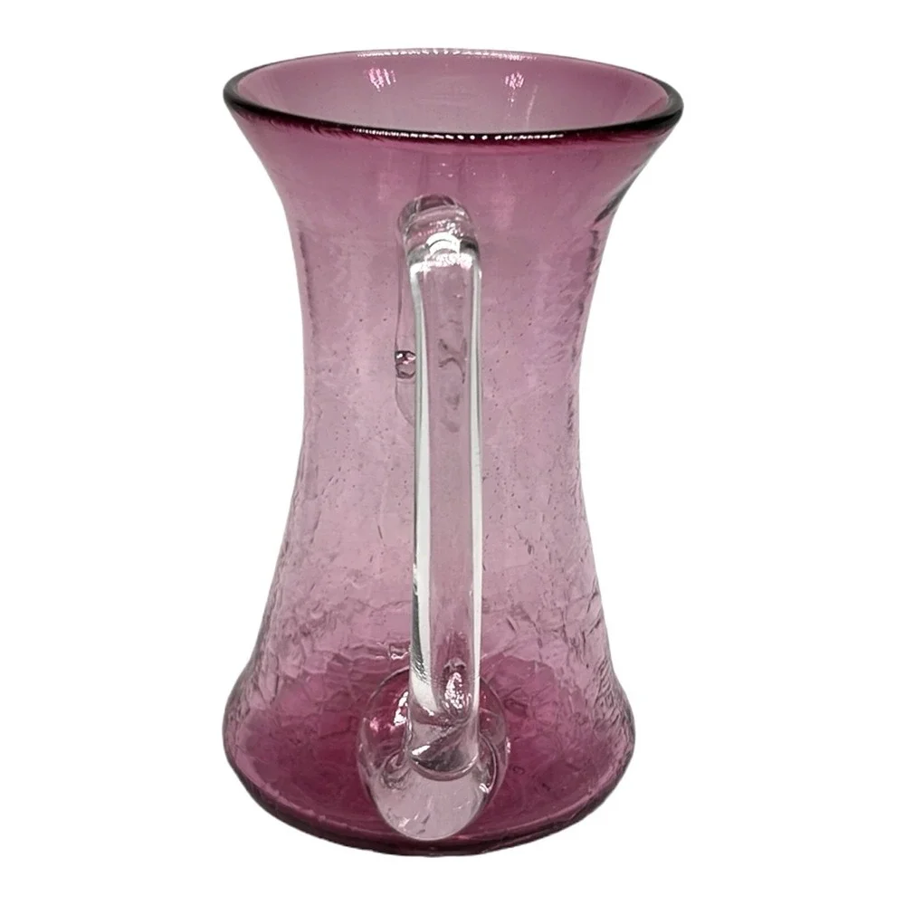 Vtg 90s Pink Crackle Glass Pitcher Vase 5.5
